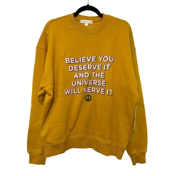 New Spiritual Gangster Small Mustard Yellow Crewneck Graphic Believe Sweatshirt - Picture 1 of 4